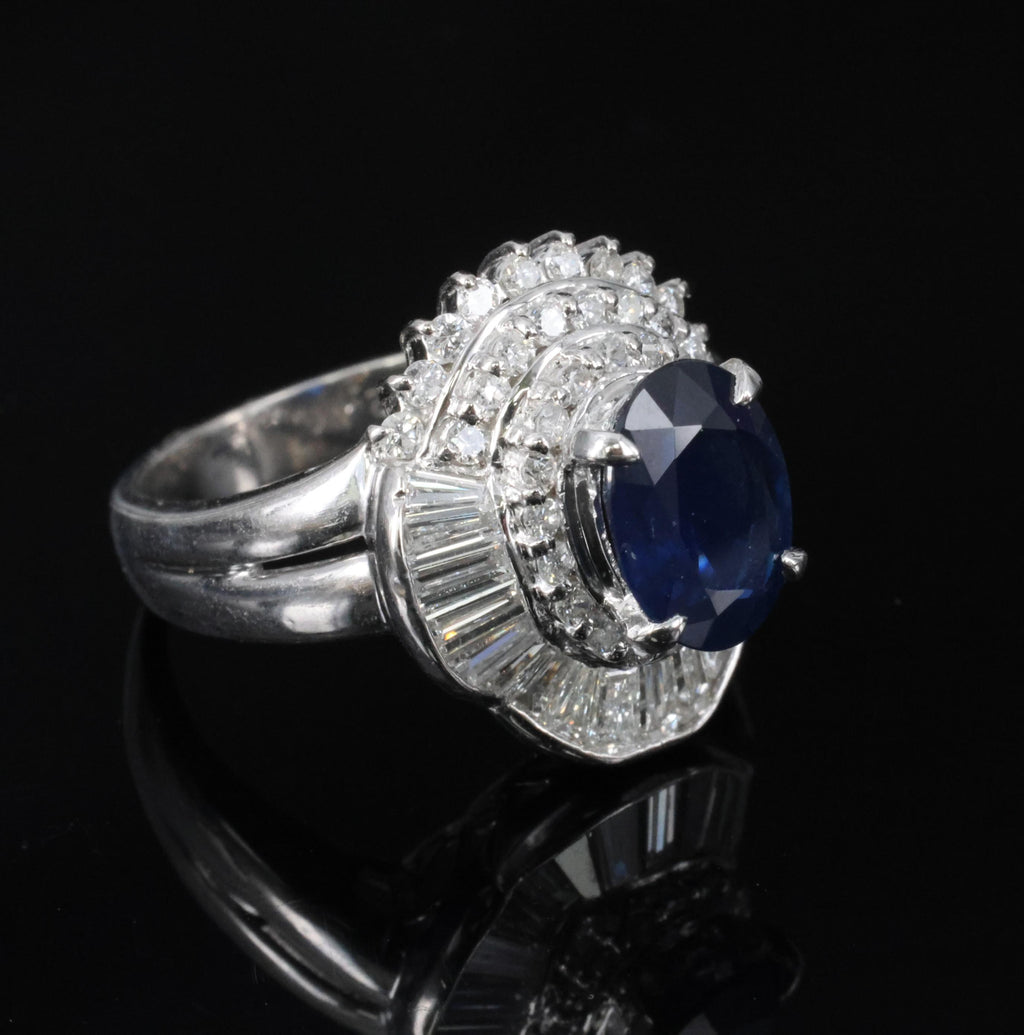 Vintage 2.16ct Royal Blue Sapphire & 1.42ct Diamond Platinum Ring, Size 5.75