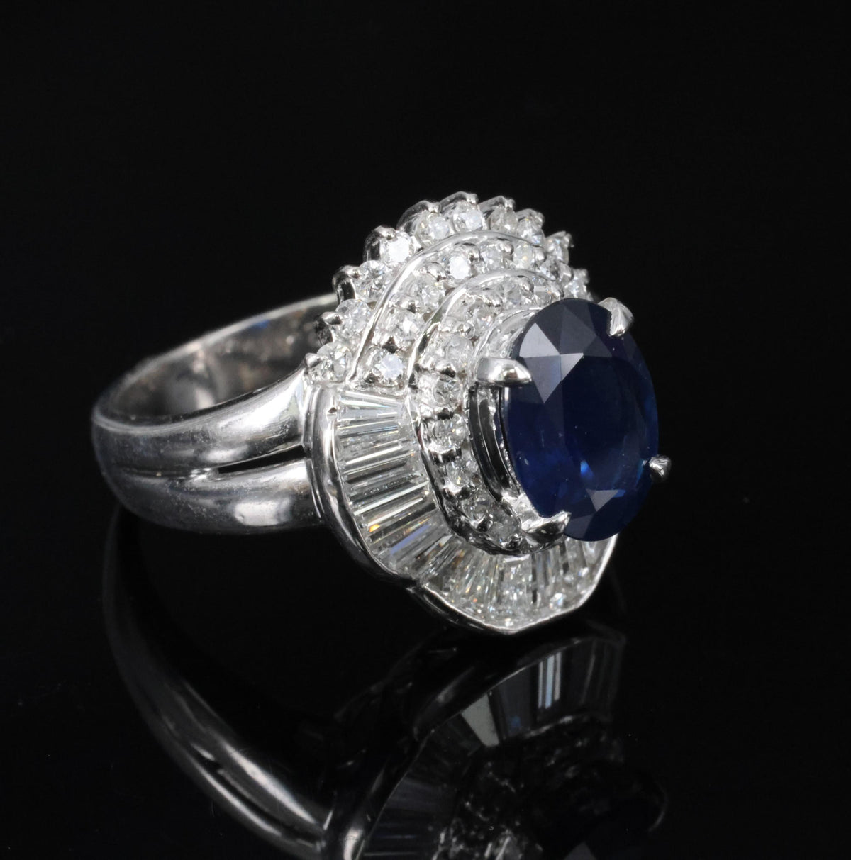 Vintage 2.16ct Royal Blue Sapphire & 1.42ct Diamond Platinum Ring, Size 5.75