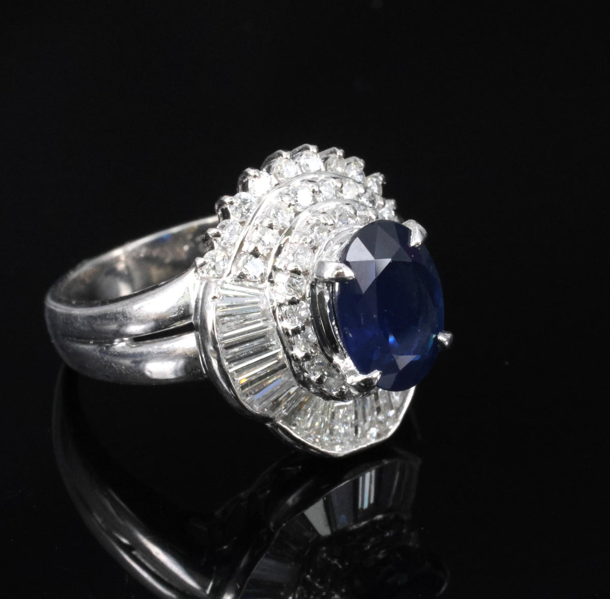 Vintage 2.16ct Royal Blue Sapphire & 1.42ct Diamond Platinum Ring, Size 5.75
