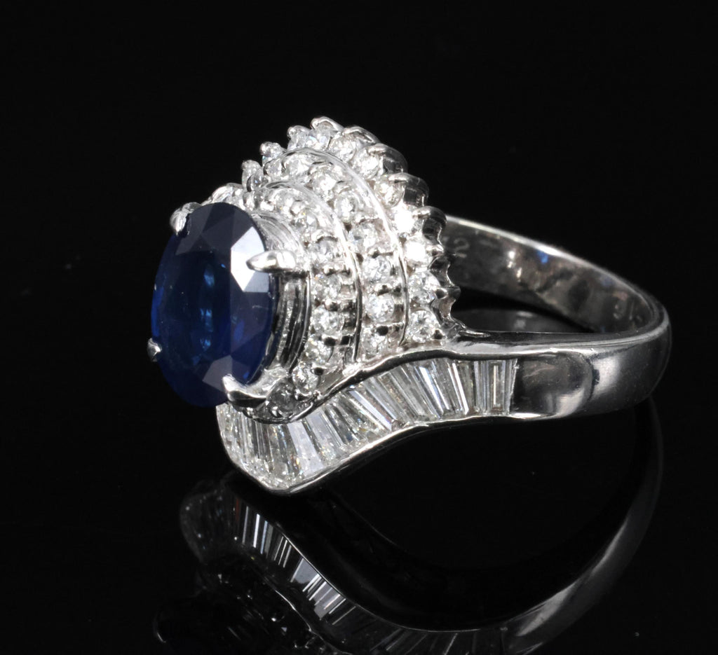 Vintage 2.16ct Royal Blue Sapphire & 1.42ct Diamond Platinum Ring, Size 5.75