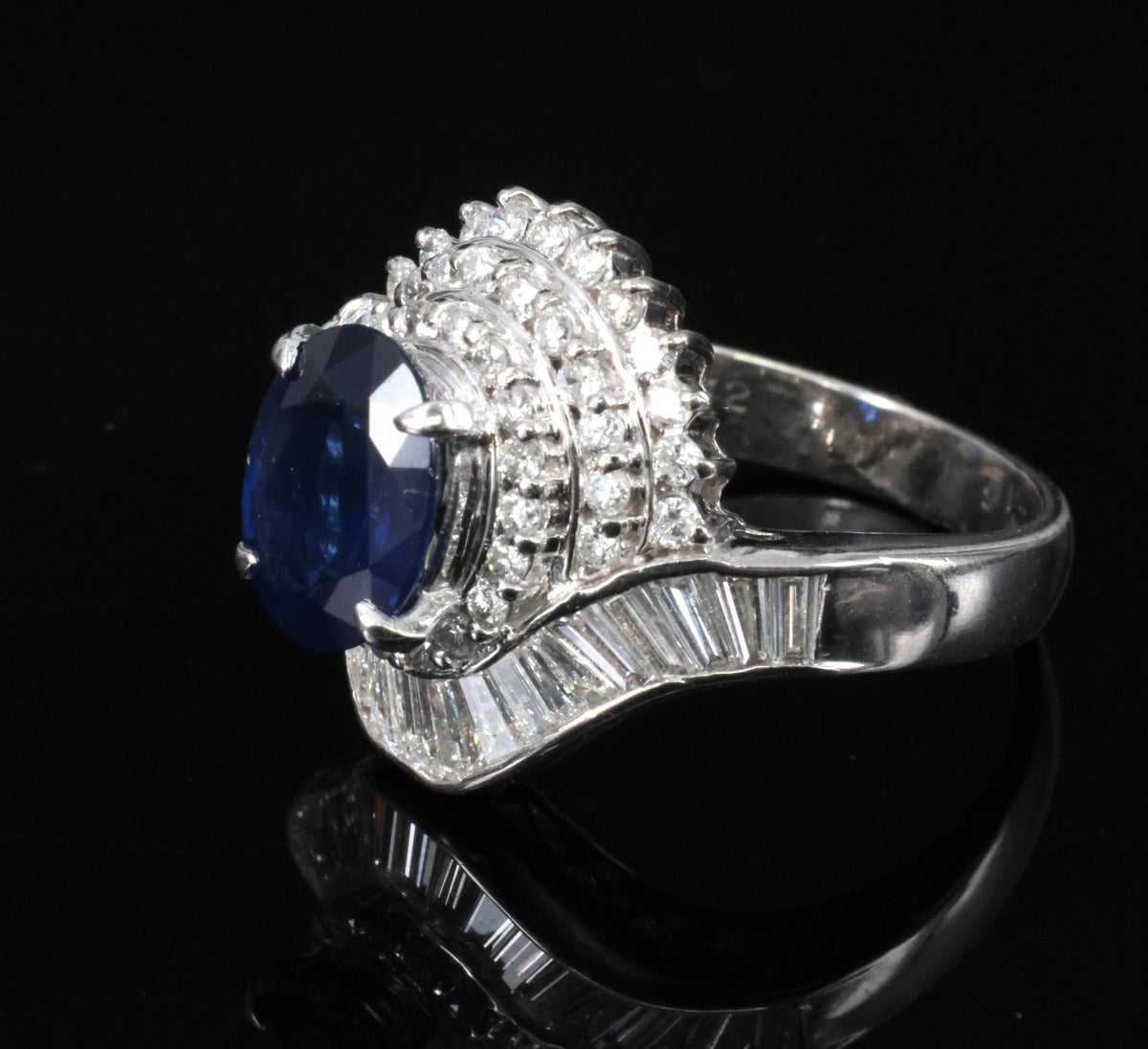 Vintage 2.16ct Royal Blue Sapphire & 1.42ct Diamond Platinum Ring, Size 5.75