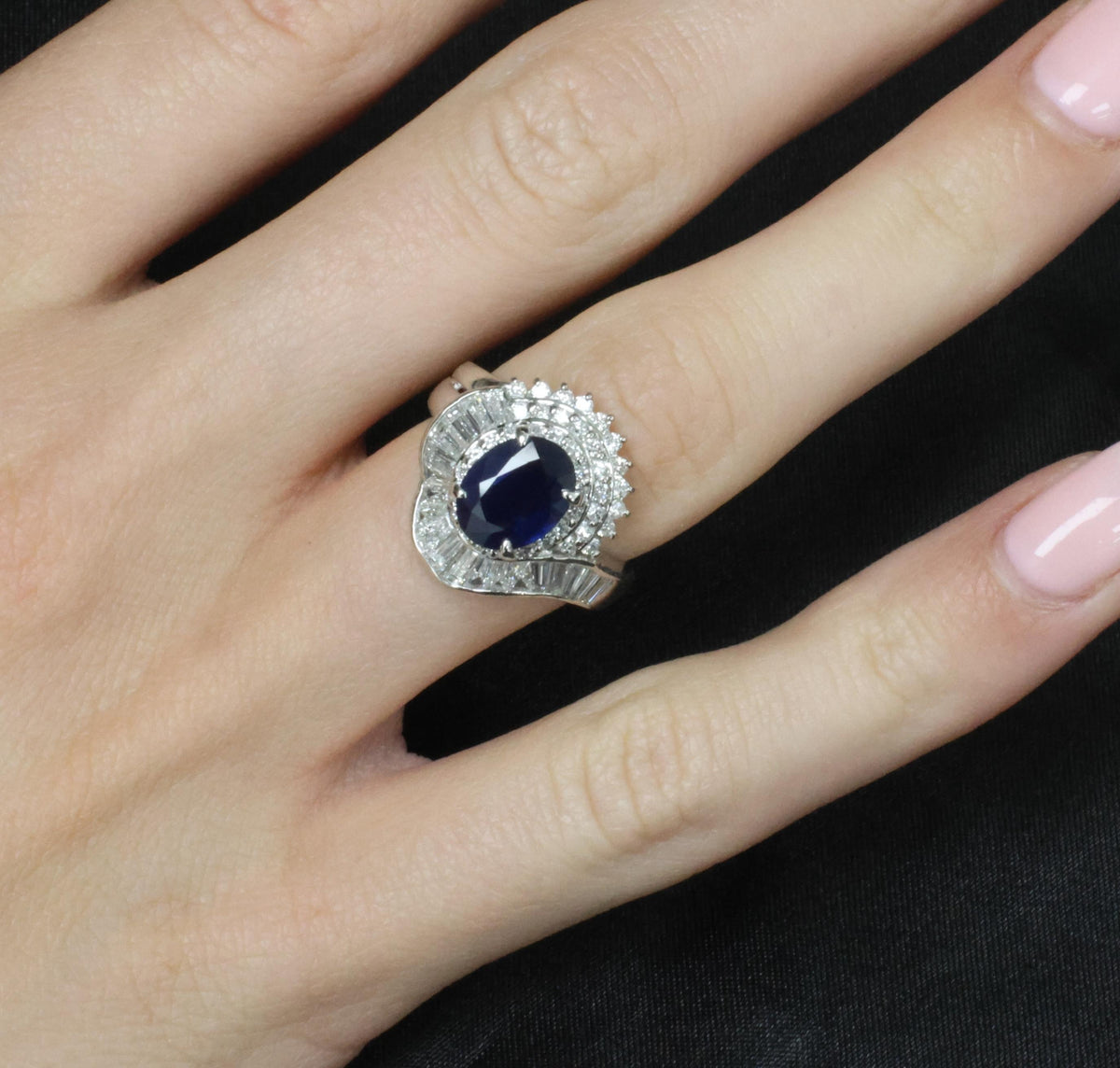 Vintage 2.16ct Royal Blue Sapphire & 1.42ct Diamond Platinum Ring, Size 5.75