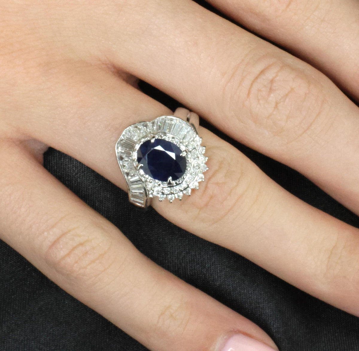 Vintage 2.16ct Royal Blue Sapphire & 1.42ct Diamond Platinum Ring, Size 5.75