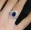 Vintage 2.16ct Royal Blue Sapphire & 1.42ct Diamond Platinum Ring, Size 5.75