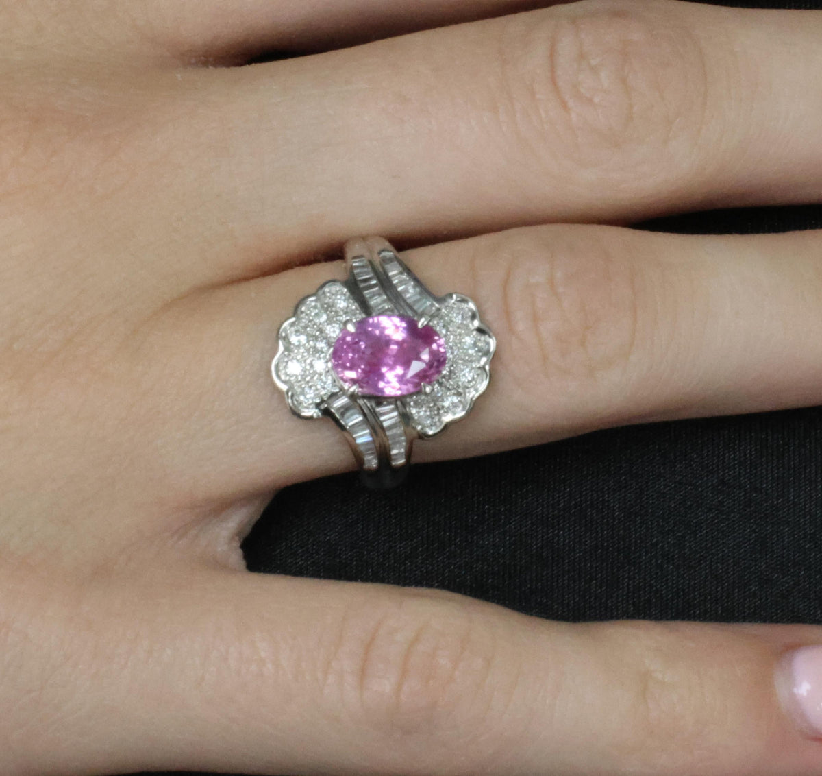 2.59ct GIA Ceylon Natural Pink Sapphire & 0.56ct Diamond Platinum Ring Size 6.75