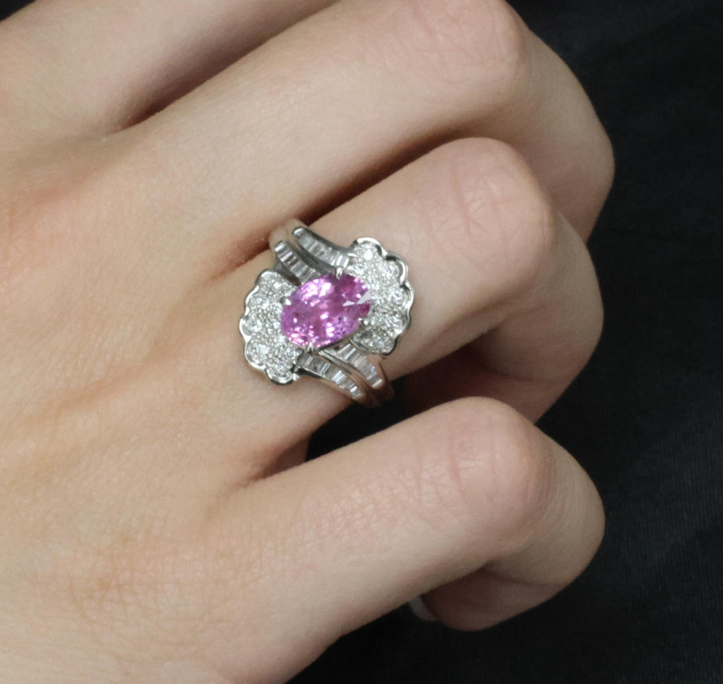 2.59ct GIA Ceylon Natural Pink Sapphire & 0.56ct Diamond Platinum Ring Size 6.75