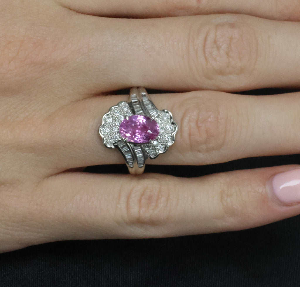 2.59ct GIA Ceylon Natural Pink Sapphire & 0.56ct Diamond Platinum Ring Size 6.75