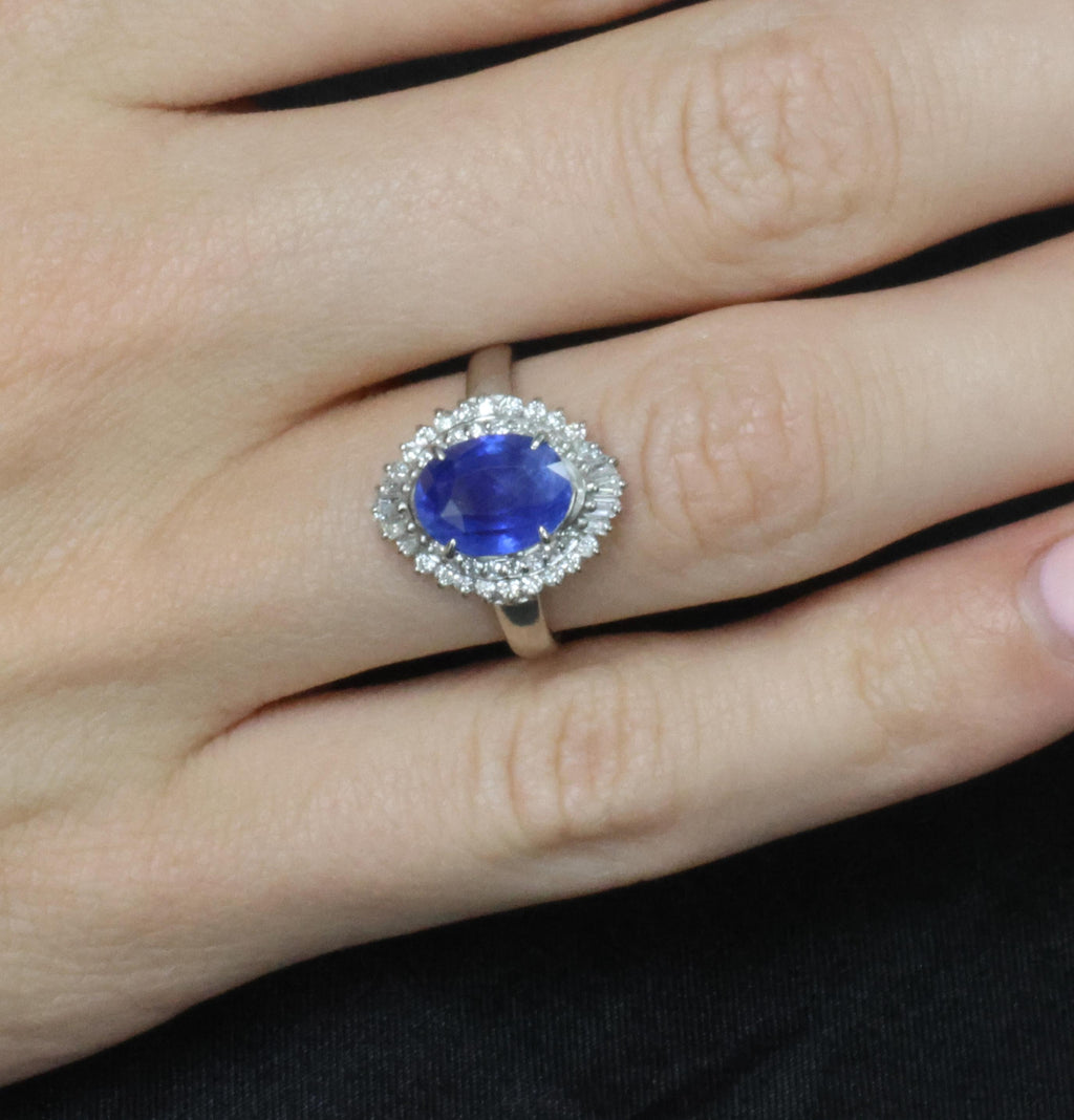 3.10ct GIA Ceylon NO Heat Blue Sapphire & 0.45ct Diamond Platinum Ring, Size 6.5