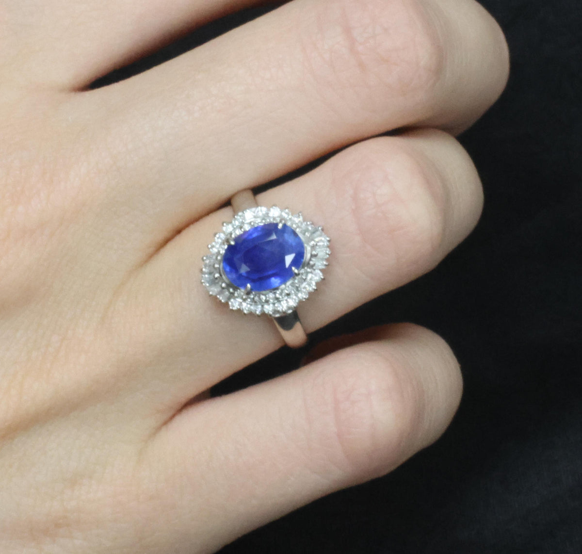 3.10ct GIA Ceylon NO Heat Blue Sapphire & 0.45ct Diamond Platinum Ring, Size 6.5