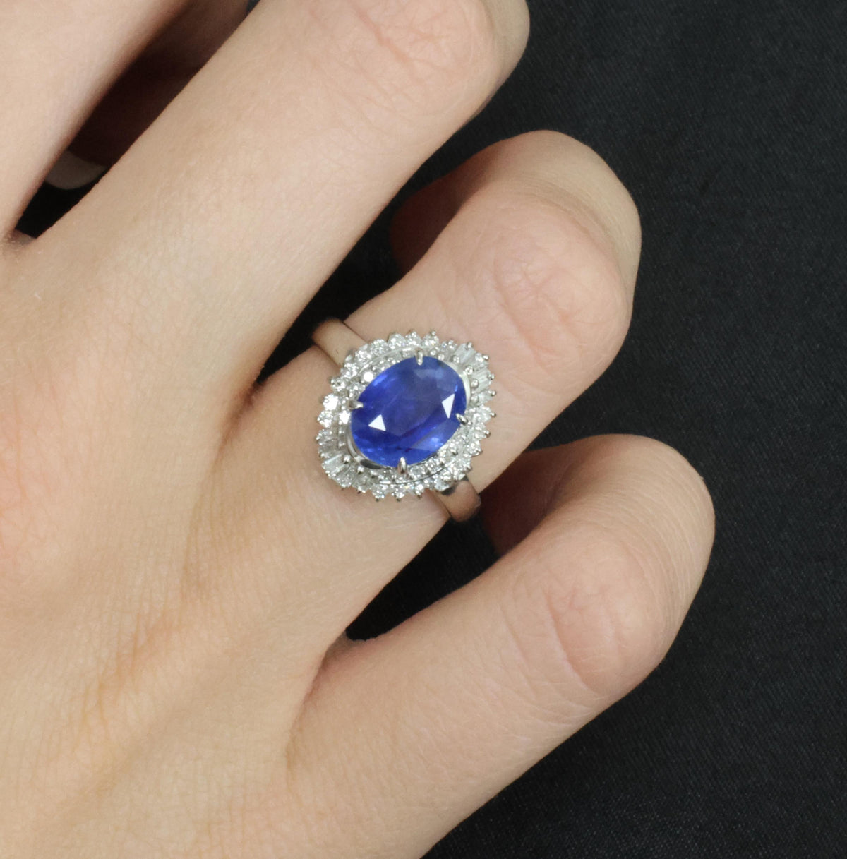 3.10ct GIA Ceylon NO Heat Blue Sapphire & 0.45ct Diamond Platinum Ring, Size 6.5