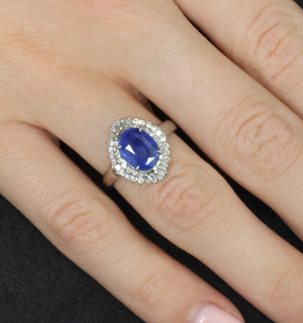 3.10ct GIA Ceylon NO Heat Blue Sapphire & 0.45ct Diamond Platinum Ring, Size 6.5