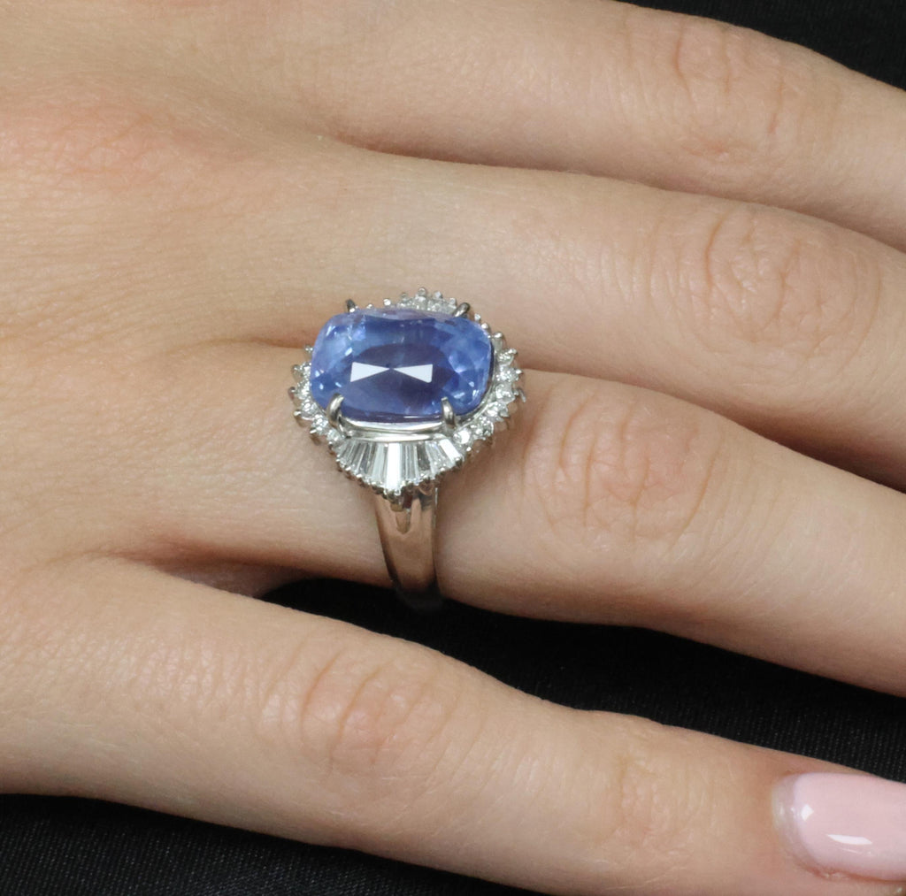 RARE 10.79ct GIA Ceylon No Heat Sapphire & 0.64ct Diamond Platinum Ring Size 6.5