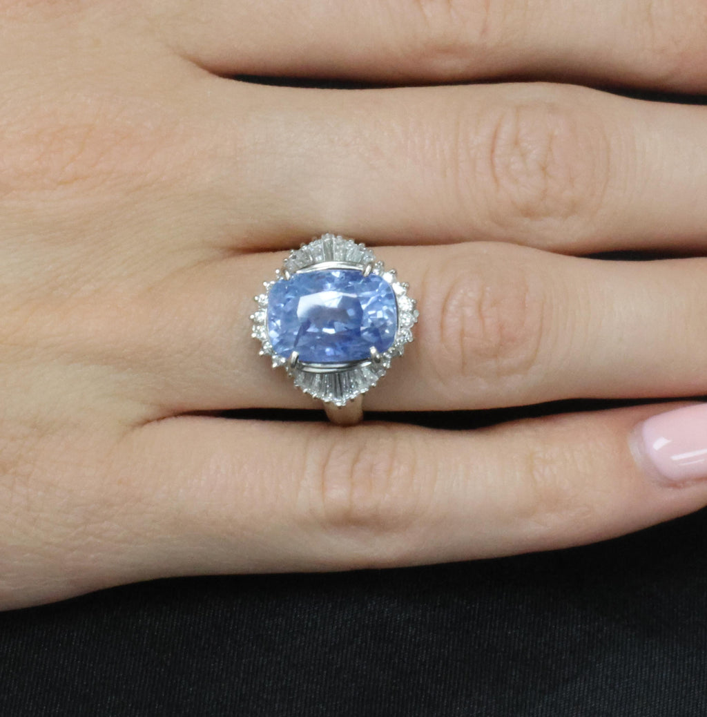 RARE 10.79ct GIA Ceylon No Heat Sapphire & 0.64ct Diamond Platinum Ring Size 6.5