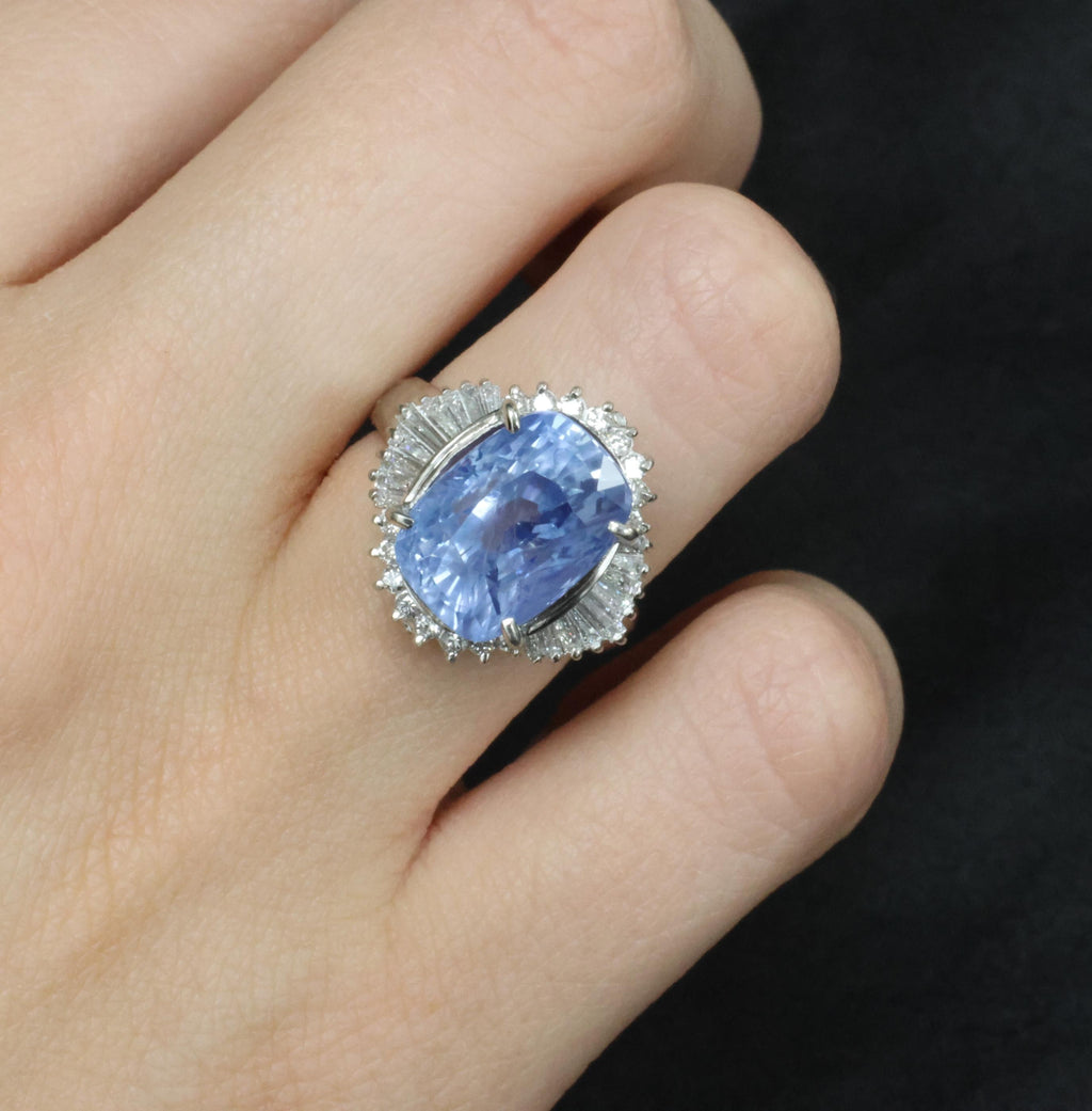 RARE 10.79ct GIA Ceylon No Heat Sapphire & 0.64ct Diamond Platinum Ring Size 6.5