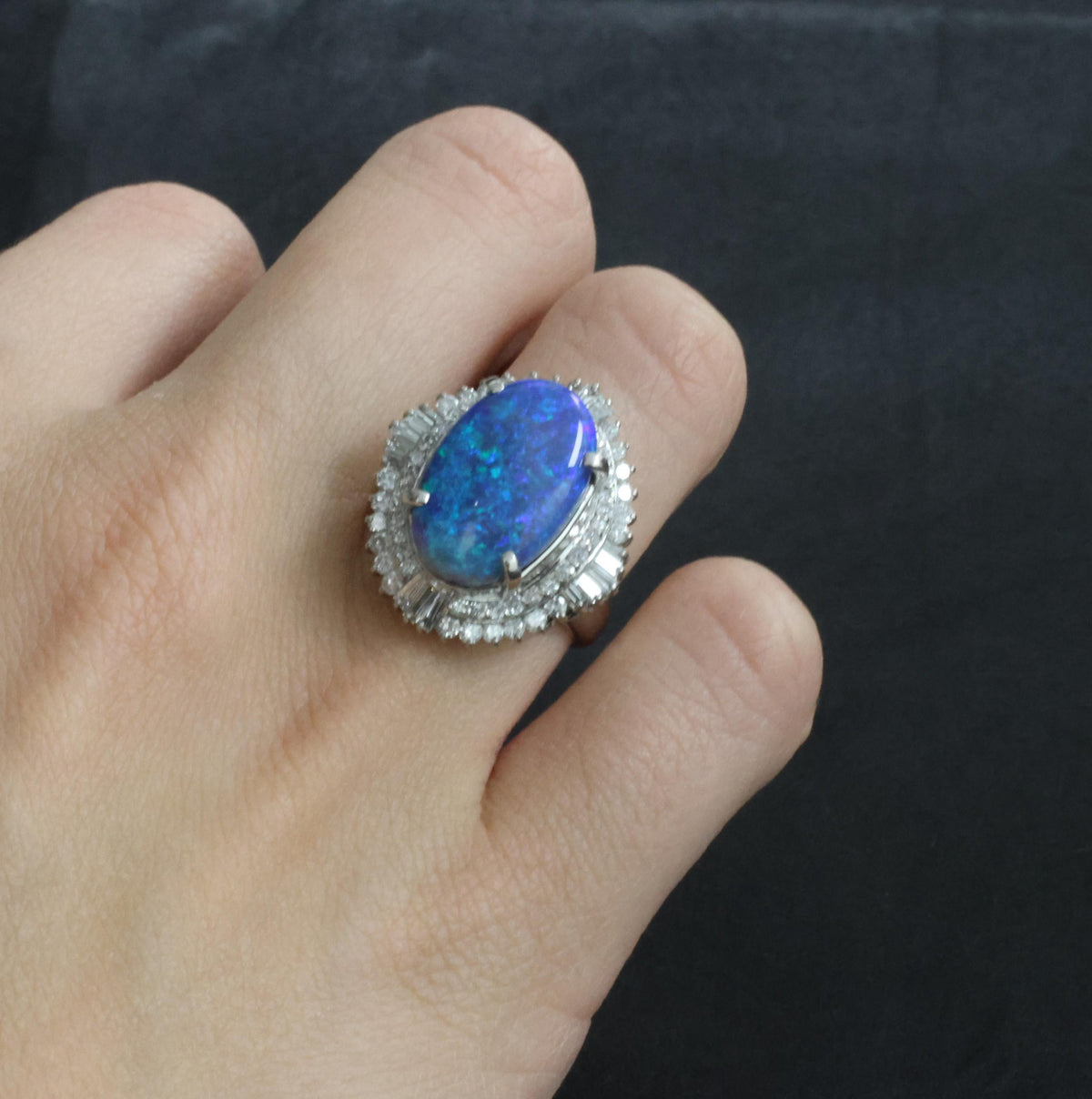 RARE!!! 7.18ct Natural Black Crystal Opal & 1.40ct Diamond Platinum Ring, Size 6