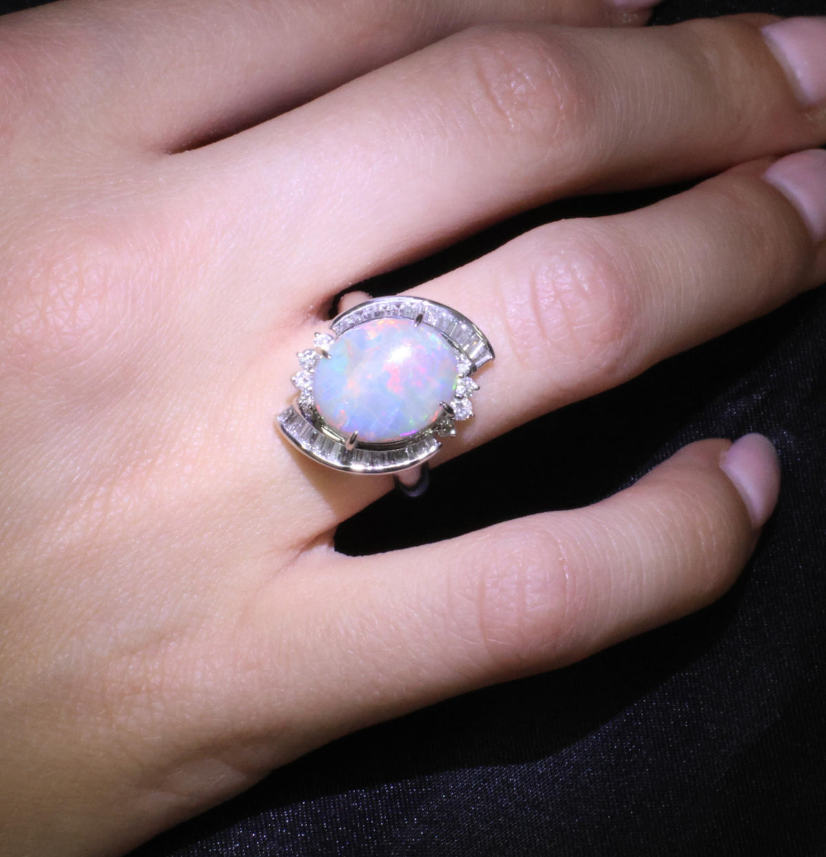 5.37ct Natural Untreated Black Opal & 0.73ct Diamond Platinum Ring, Size 6.25