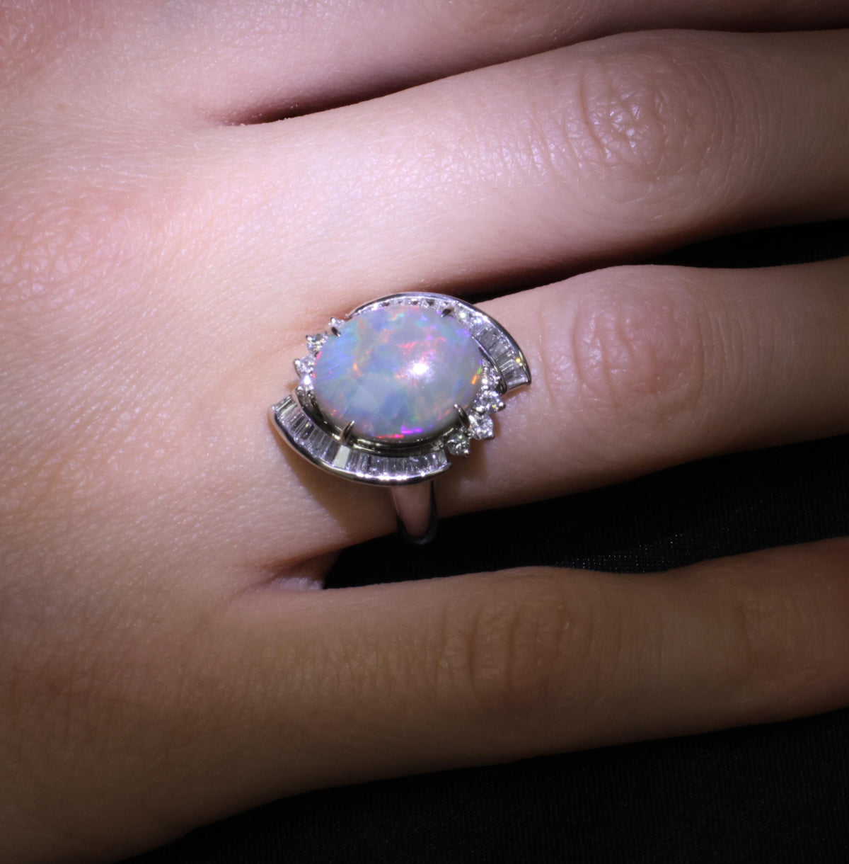 5.37ct Natural Untreated Black Opal & 0.73ct Diamond Platinum Ring, Size 6.25
