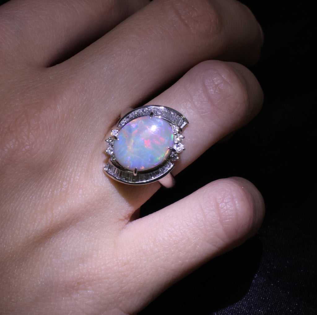 5.37ct Natural Untreated Black Opal & 0.73ct Diamond Platinum Ring, Size 6.25