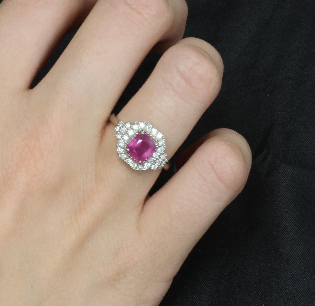 Rare 1.31ct GIA No Heat Pink Sapphire & 0.47ct Diamond Platinum Ring, Size 6.25