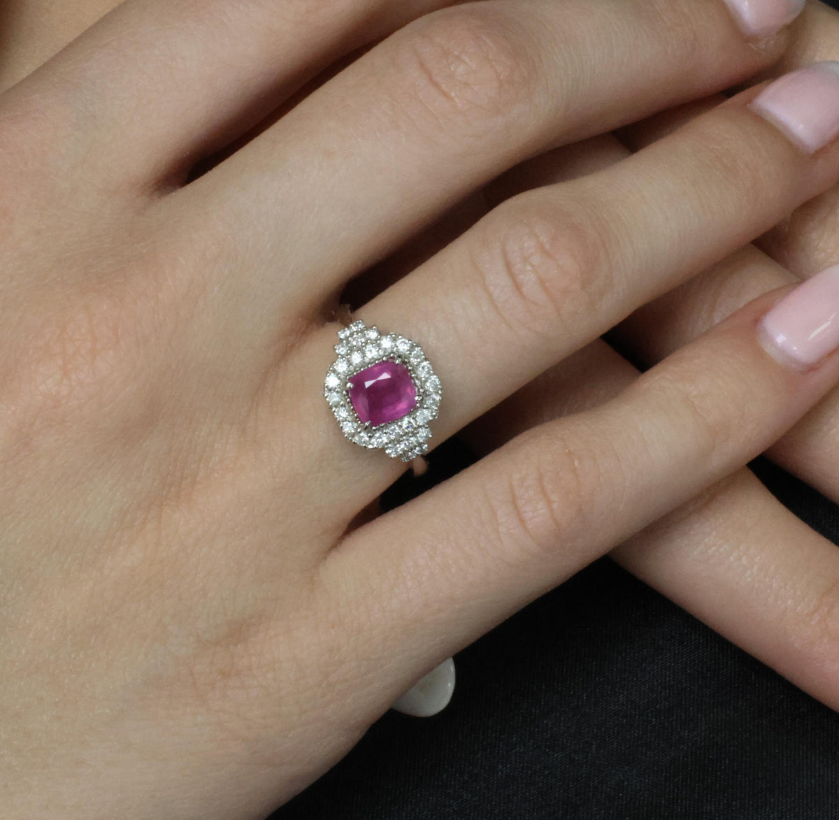 Rare 1.31ct GIA No Heat Pink Sapphire & 0.47ct Diamond Platinum Ring, Size 6.25