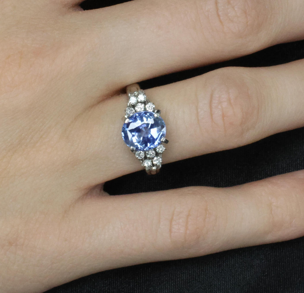 3.80ct GIA Ceylon No Heat Blue Sapphire & 0.21ct Diamond Platinum Ring, Size 7.5