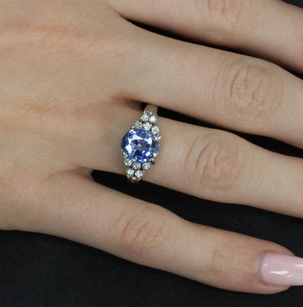 3.80ct GIA Ceylon No Heat Blue Sapphire & 0.21ct Diamond Platinum Ring, Size 7.5