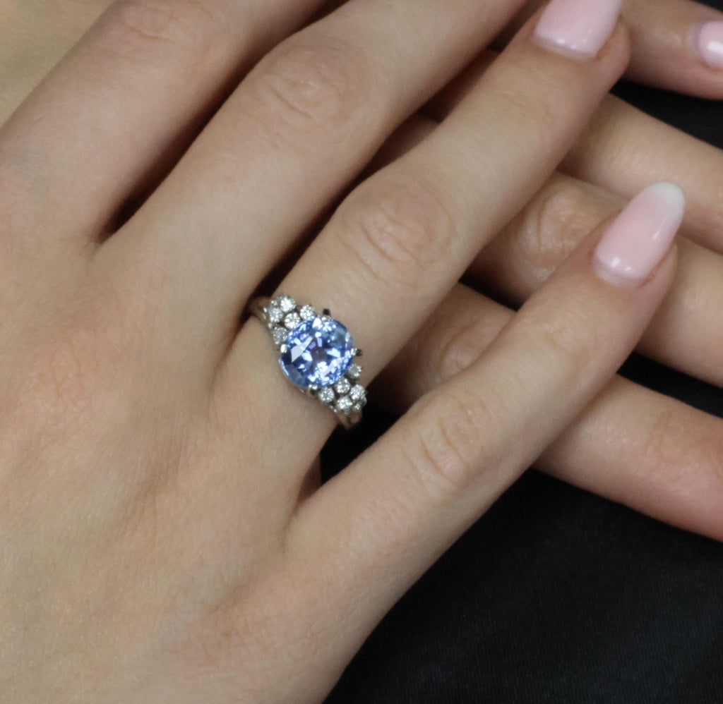3.80ct GIA Ceylon No Heat Blue Sapphire & 0.21ct Diamond Platinum Ring, Size 7.5