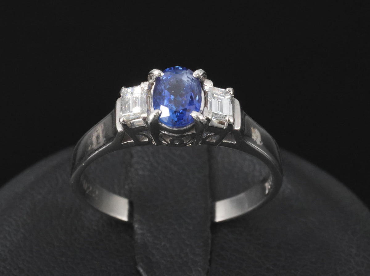 Fine 0.61ct Royal Blue Sapphire & 0.22ct Diamond Platinum Ring, Size 6.25
