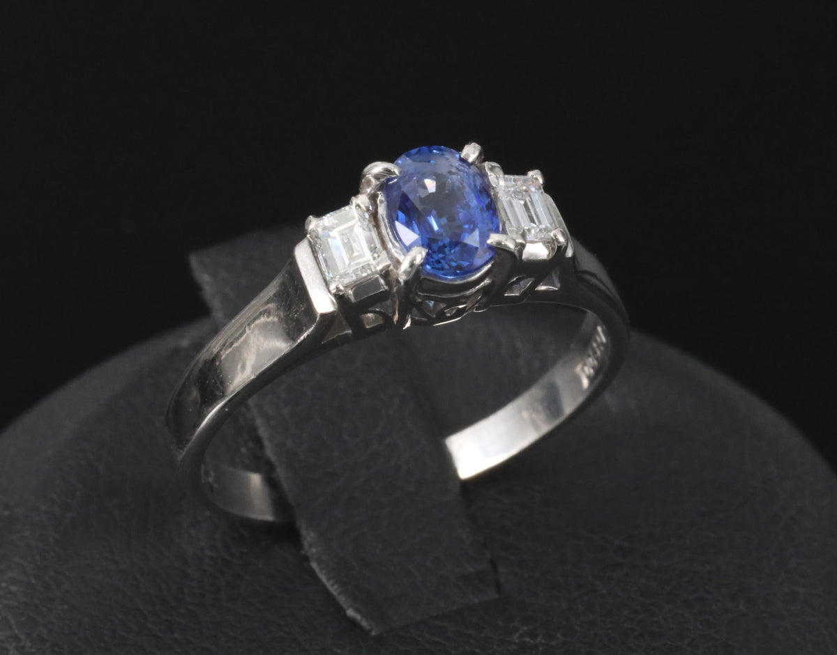 Fine 0.61ct Royal Blue Sapphire & 0.22ct Diamond Platinum Ring, Size 6.25