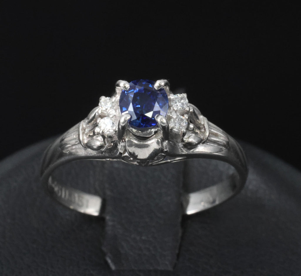 Fine 0.54ct Natural Royal Blue Sapphire & 0.18ct Diamond Platinum Ring Size 6.25