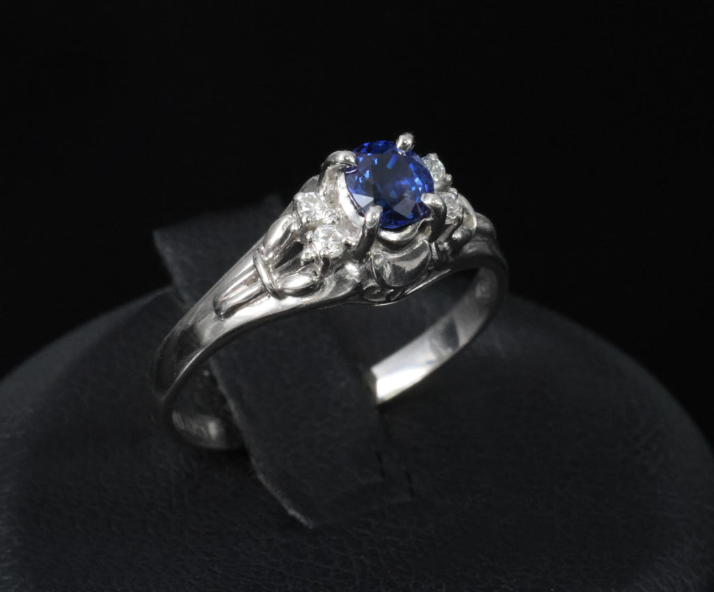 Fine 0.54ct Natural Royal Blue Sapphire & 0.18ct Diamond Platinum Ring Size 6.25
