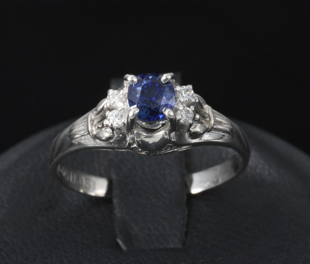 Fine 0.54ct Natural Royal Blue Sapphire & 0.18ct Diamond Platinum Ring Size 6.25