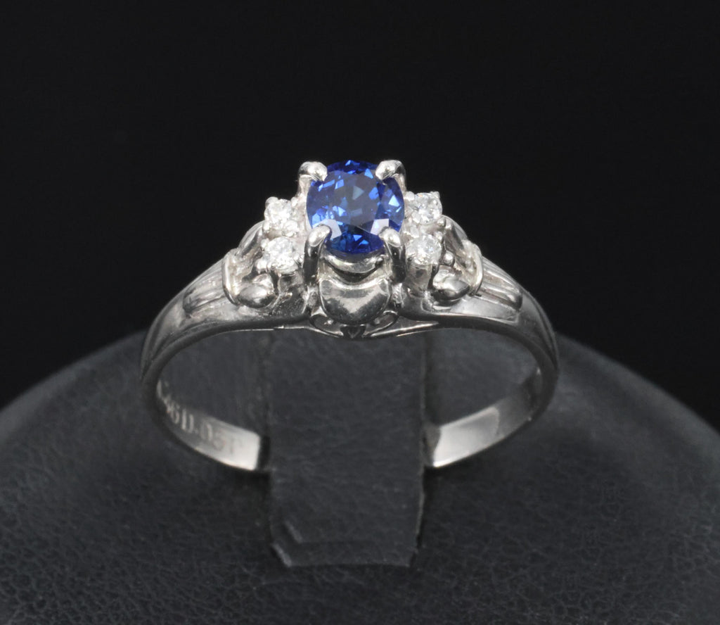Fine 0.54ct Natural Royal Blue Sapphire & 0.18ct Diamond Platinum Ring Size 6.25