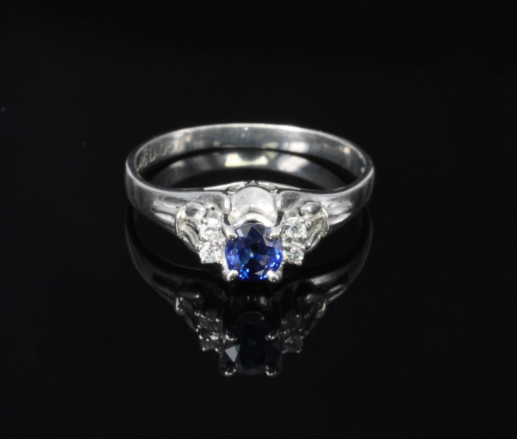 Fine 0.54ct Natural Royal Blue Sapphire & 0.18ct Diamond Platinum Ring Size 6.25