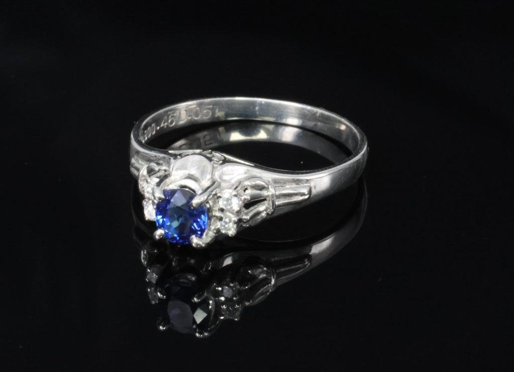 Fine 0.54ct Natural Royal Blue Sapphire & 0.18ct Diamond Platinum Ring Size 6.25