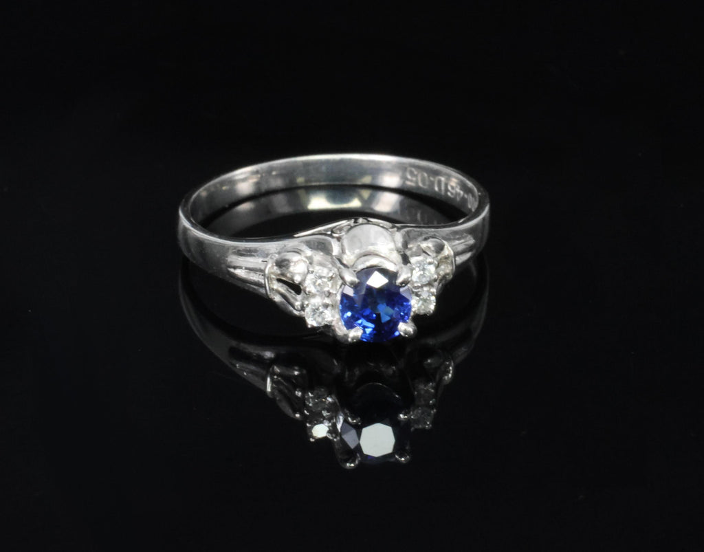 Fine 0.54ct Natural Royal Blue Sapphire & 0.18ct Diamond Platinum Ring Size 6.25