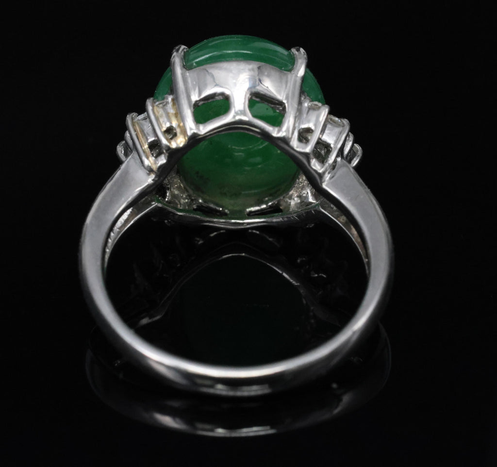 Rare 9.96ct Type A Natural Jadeite Jade & 0.32ct Diamond Platinum Ring, Size 7