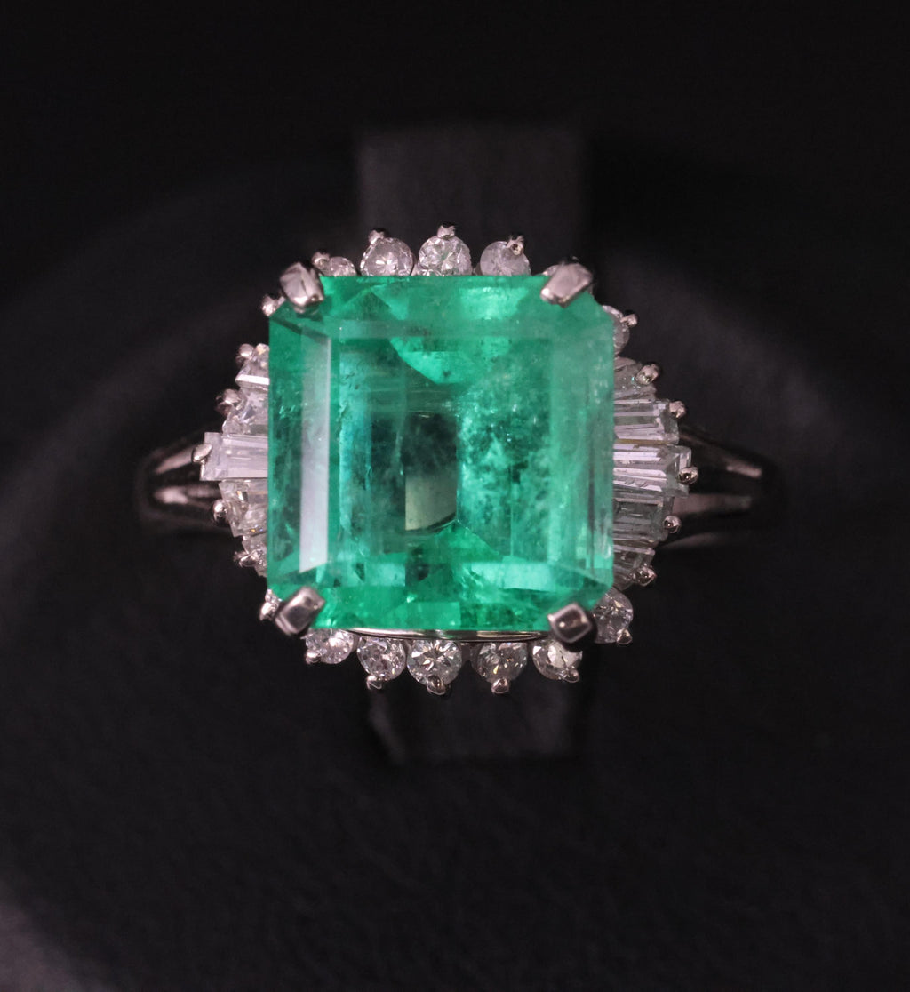 Rare 3.74ct GIA Natural Colombian Emerald 0.35ct Diamond Platinum Ring, Size 6.5