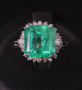 Rare 3.74ct GIA Natural Colombian Emerald 0.35ct Diamond Platinum Ring, Size 6.5