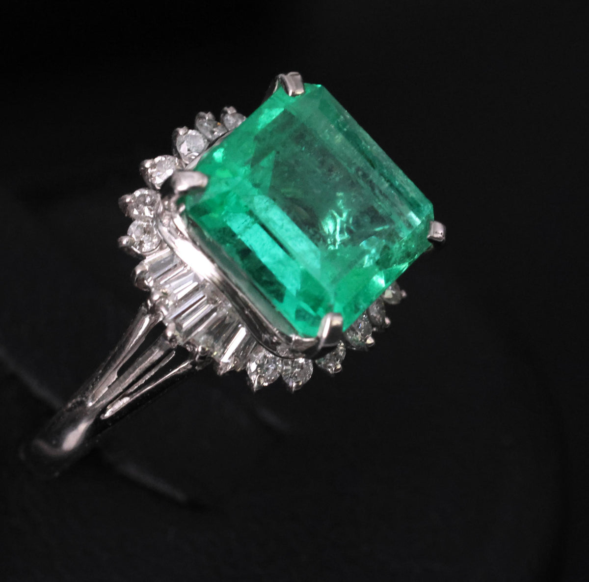 Rare 3.74ct GIA Natural Colombian Emerald 0.35ct Diamond Platinum Ring, Size 6.5