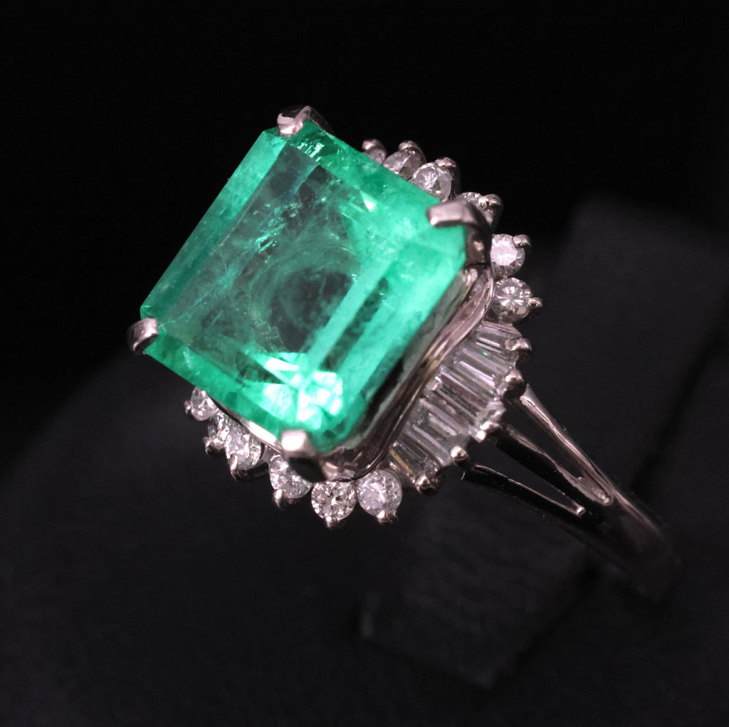 Rare 3.74ct GIA Natural Colombian Emerald 0.35ct Diamond Platinum Ring, Size 6.5