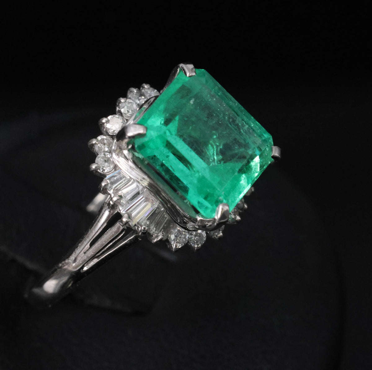 Rare 3.74ct GIA Natural Colombian Emerald 0.35ct Diamond Platinum Ring, Size 6.5