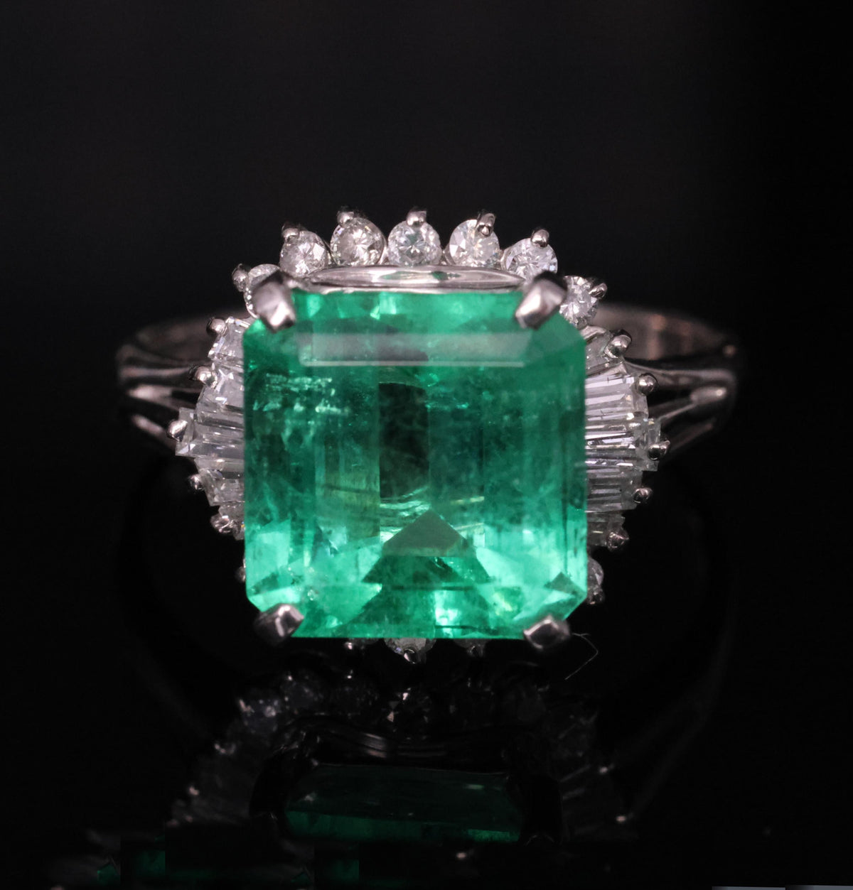 Rare 3.74ct GIA Natural Colombian Emerald 0.35ct Diamond Platinum Ring, Size 6.5