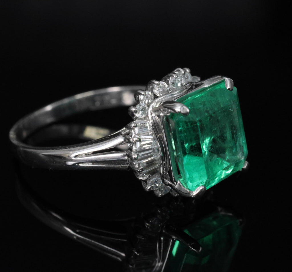 Rare 3.74ct GIA Natural Colombian Emerald 0.35ct Diamond Platinum Ring, Size 6.5