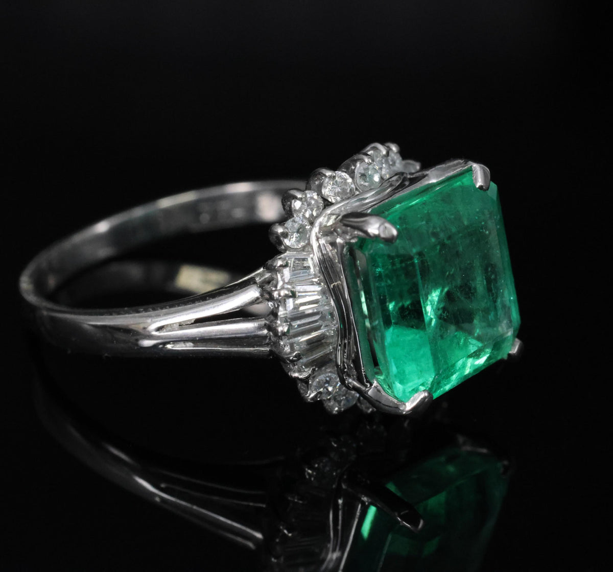 Rare 3.74ct GIA Natural Colombian Emerald 0.35ct Diamond Platinum Ring, Size 6.5