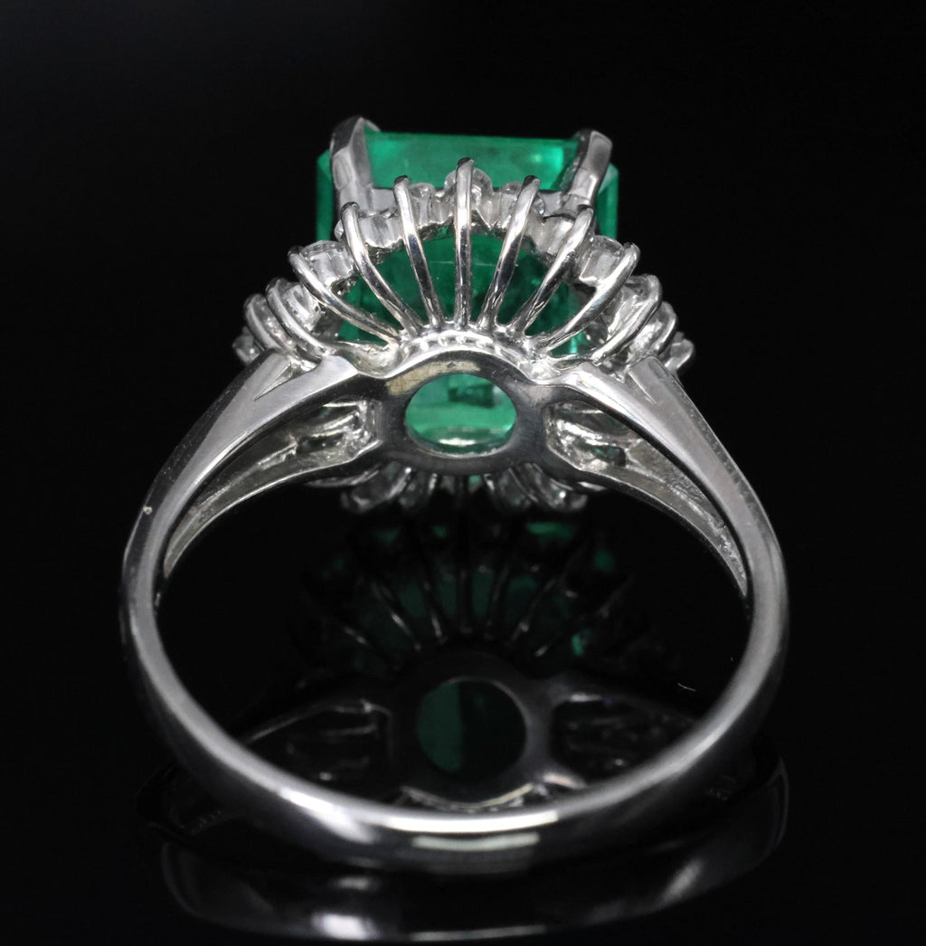 Rare 3.74ct GIA Natural Colombian Emerald 0.35ct Diamond Platinum Ring, Size 6.5