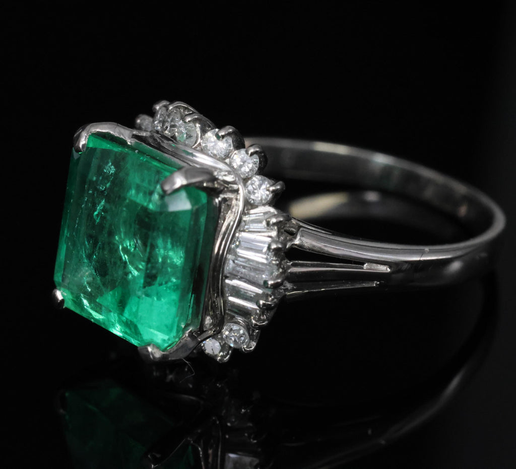 Rare 3.74ct GIA Natural Colombian Emerald 0.35ct Diamond Platinum Ring, Size 6.5