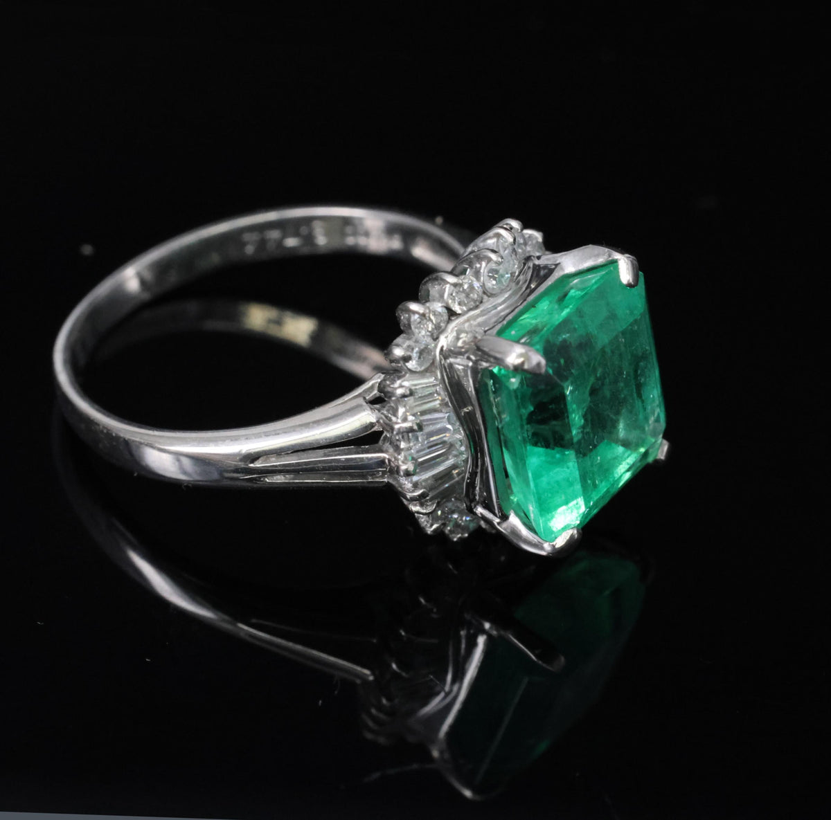 Rare 3.74ct GIA Natural Colombian Emerald 0.35ct Diamond Platinum Ring, Size 6.5