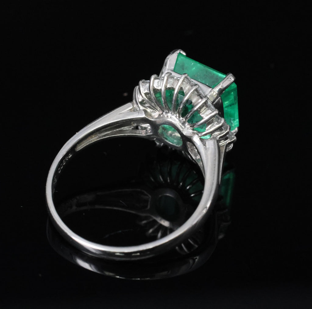 Rare 3.74ct GIA Natural Colombian Emerald 0.35ct Diamond Platinum Ring, Size 6.5