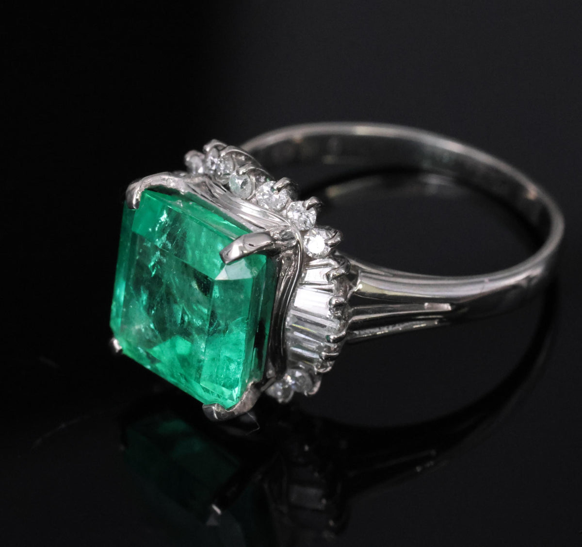 Rare 3.74ct GIA Natural Colombian Emerald 0.35ct Diamond Platinum Ring, Size 6.5